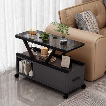 Contemporary Creative Glass Eco Board Movable Rectangular Coffee Table 3-Tier For Living Room