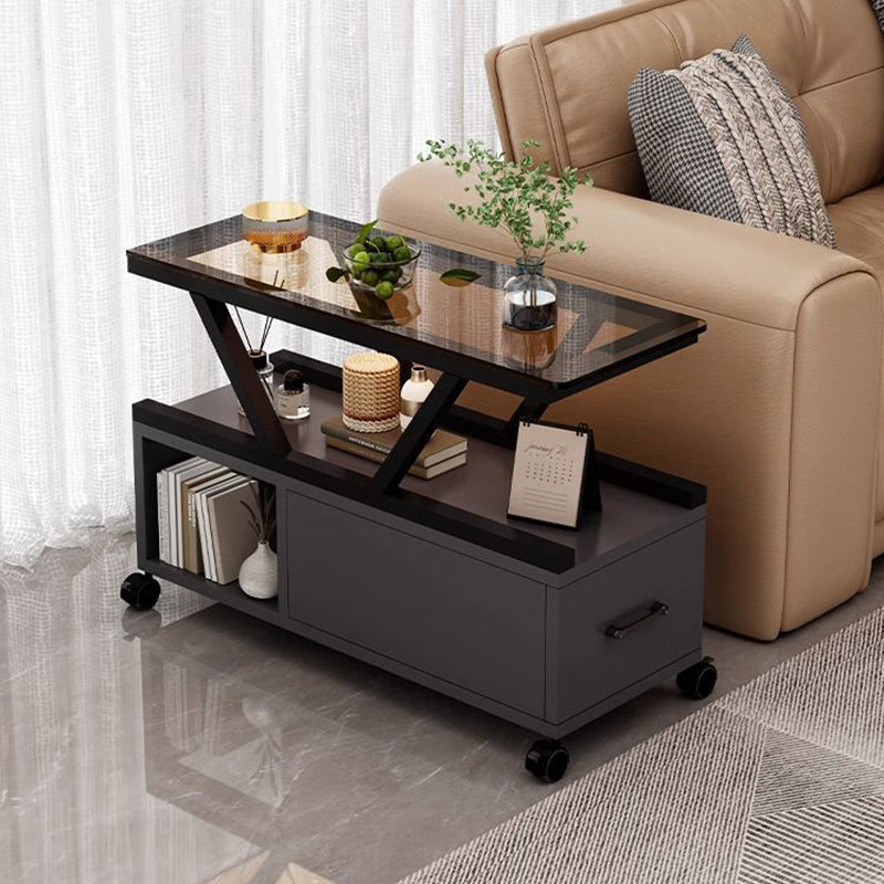 Contemporary Creative Glass Eco Board Movable Rectangular Coffee Table 3-Tier For Living Room