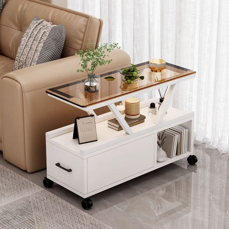 Contemporary Creative Glass Eco Board Movable Rectangular Coffee Table 3-Tier For Living Room