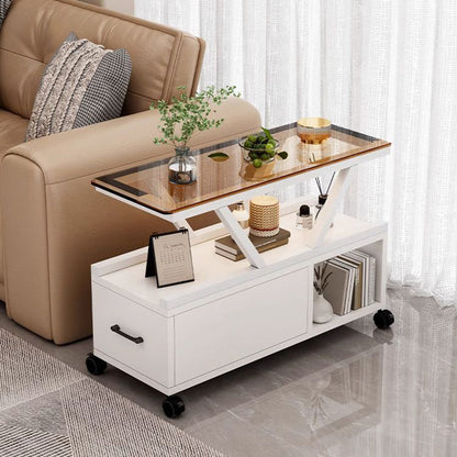 Contemporary Creative Glass Eco Board Movable Rectangular Coffee Table 3-Tier For Living Room