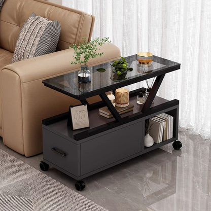 Contemporary Creative Glass Eco Board Movable Rectangular Coffee Table 3-Tier For Living Room