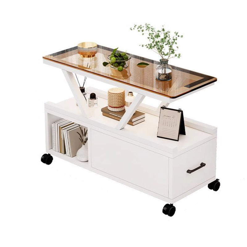 Contemporary Creative Glass Eco Board Movable Rectangular Coffee Table 3-Tier For Living Room