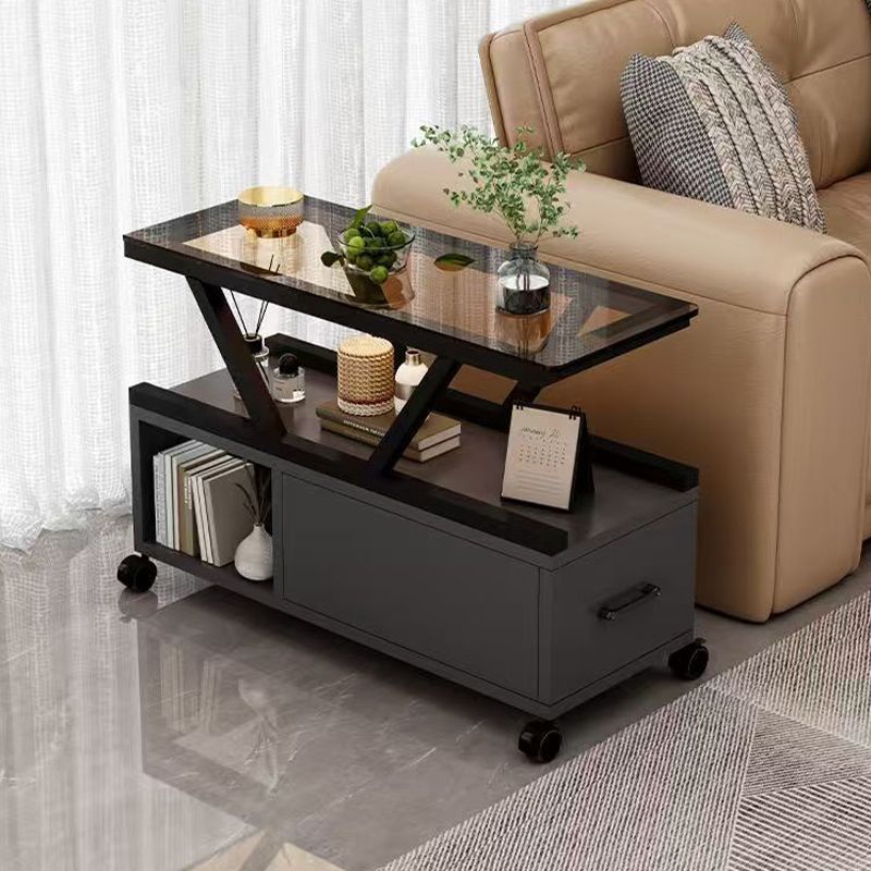Contemporary Creative Glass Eco Board Movable Rectangular Coffee Table 3-Tier For Living Room