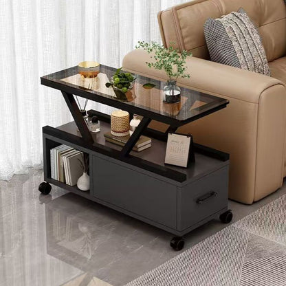 Contemporary Creative Glass Eco Board Movable Rectangular Coffee Table 3-Tier For Living Room