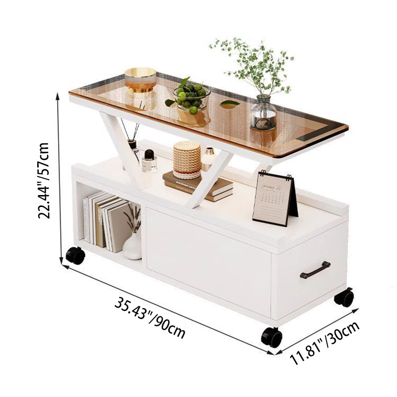 Contemporary Creative Glass Eco Board Movable Rectangular Coffee Table 3-Tier For Living Room