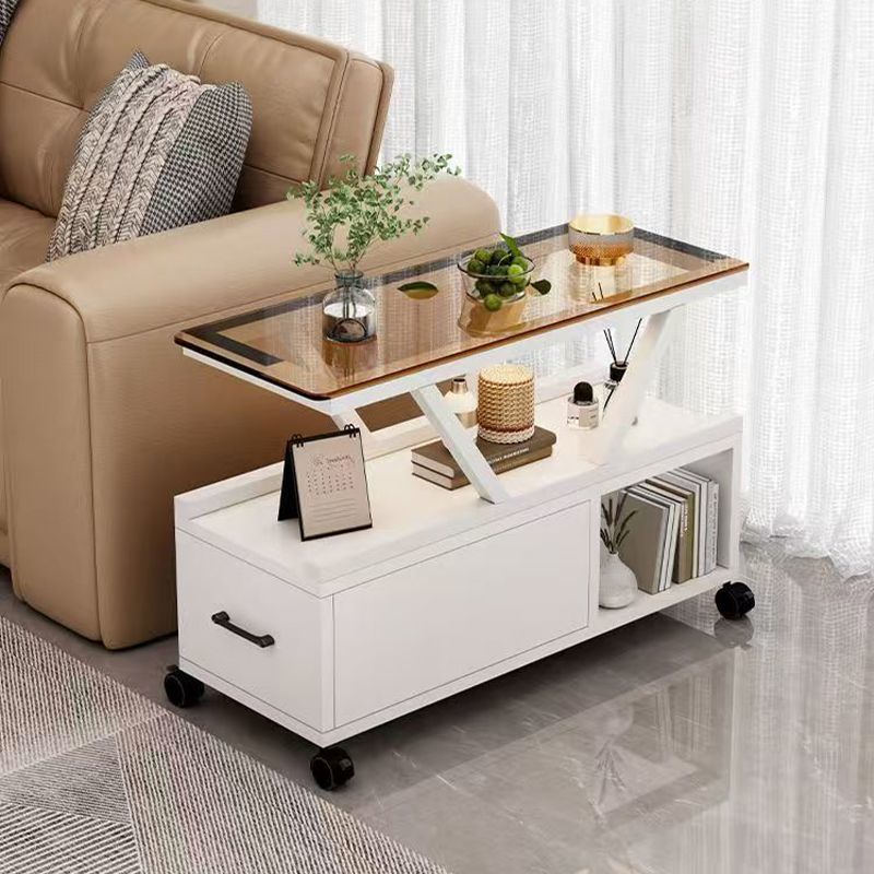 Contemporary Creative Glass Eco Board Movable Rectangular Coffee Table 3-Tier For Living Room