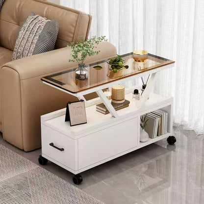Contemporary Creative Glass Eco Board Movable Rectangular Coffee Table 3-Tier For Living Room