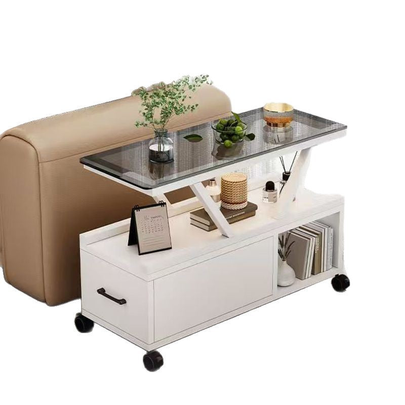 Contemporary Creative Glass Eco Board Movable Rectangular Coffee Table 3-Tier For Living Room