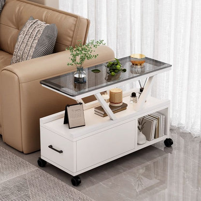 Contemporary Creative Glass Eco Board Movable Rectangular Coffee Table 3-Tier For Living Room