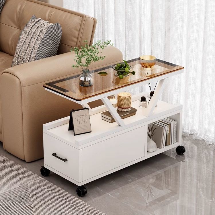 Contemporary Creative Glass Eco Board Movable Rectangular Coffee Table 3-Tier For Living Room
