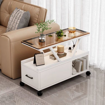 Contemporary Creative Glass Eco Board Movable Rectangular Coffee Table 3-Tier For Living Room