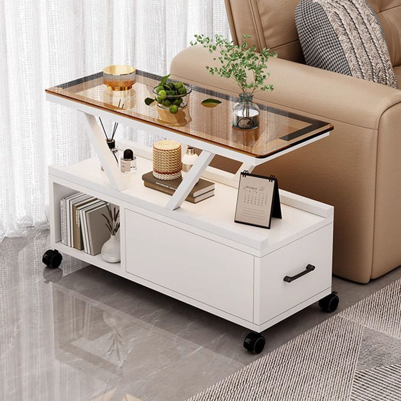 Contemporary Creative Glass Eco Board Movable Rectangular Coffee Table 3-Tier For Living Room