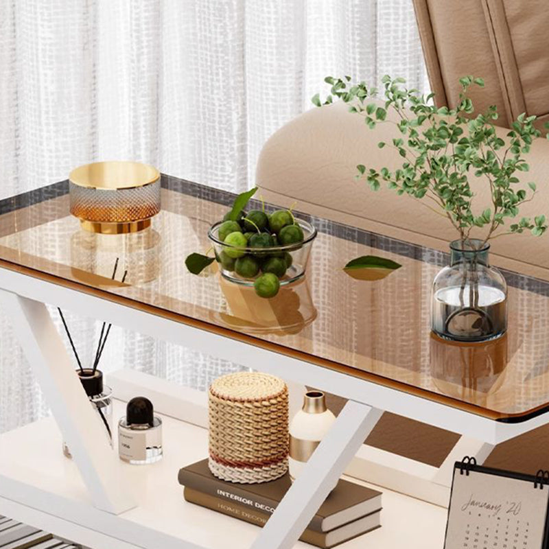 Contemporary Creative Glass Eco Board Movable Rectangular Coffee Table 3-Tier For Living Room