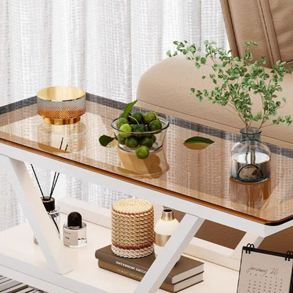 Contemporary Creative Glass Eco Board Movable Rectangular Coffee Table 3-Tier For Living Room