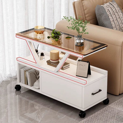 Contemporary Creative Glass Eco Board Movable Rectangular Coffee Table 3-Tier For Living Room
