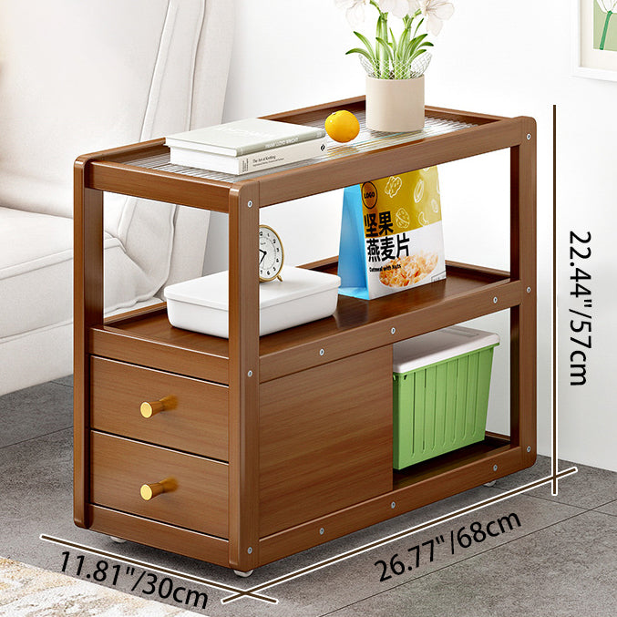 Modern Minimalist Bamboo Glass Rounded Rectangle End Table With 3-Tier For Living Room