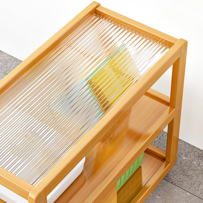 Modern Minimalist Bamboo Glass Rounded Rectangle End Table With 3-Tier For Living Room