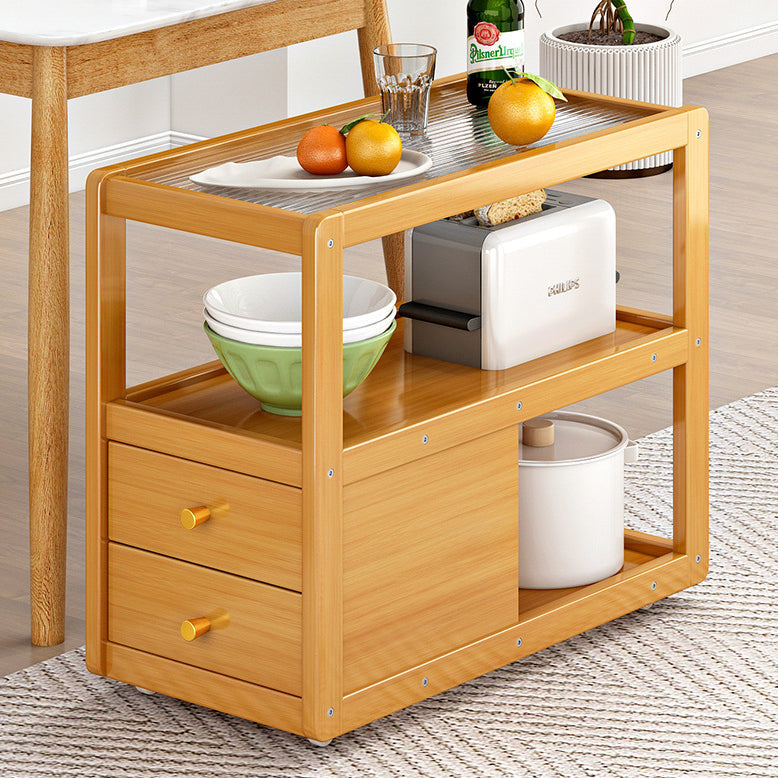 Modern Minimalist Bamboo Glass Rounded Rectangle End Table With 3-Tier For Living Room