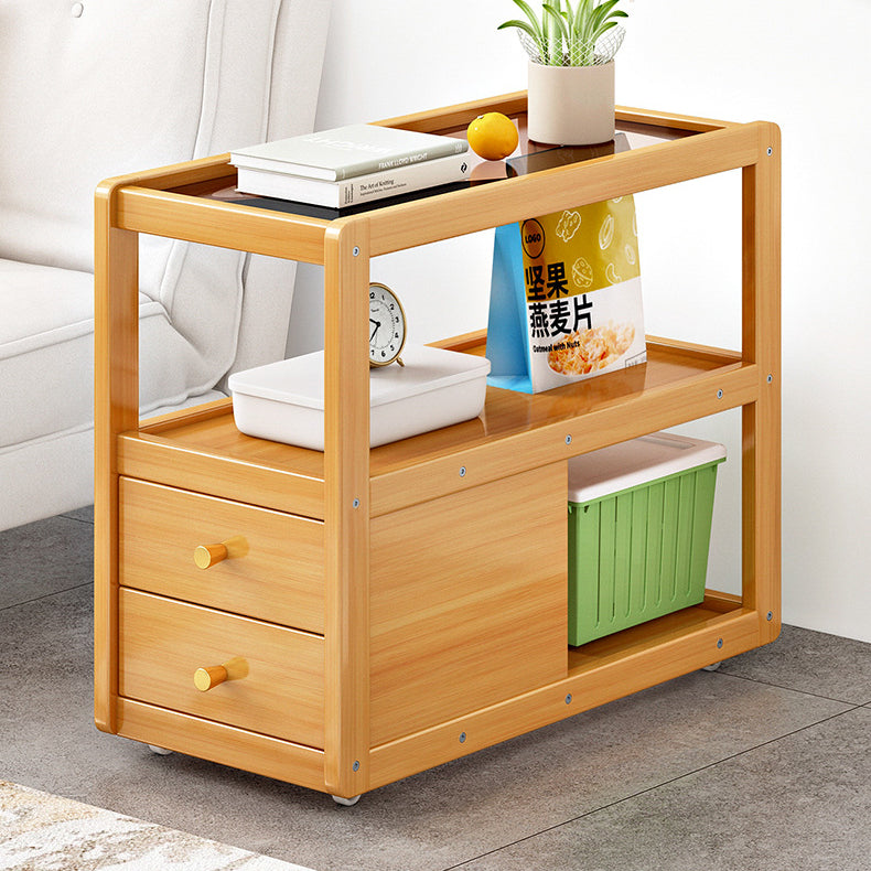 Modern Minimalist Bamboo Glass Rounded Rectangle End Table With 3-Tier For Living Room