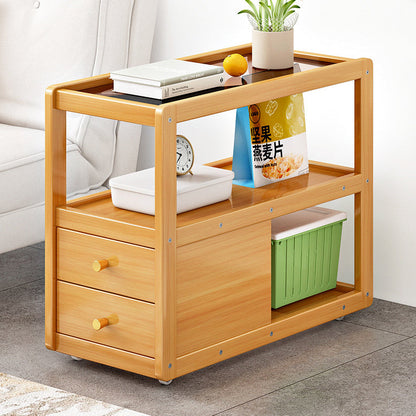 Modern Minimalist Bamboo Glass Rounded Rectangle End Table With 3-Tier For Living Room