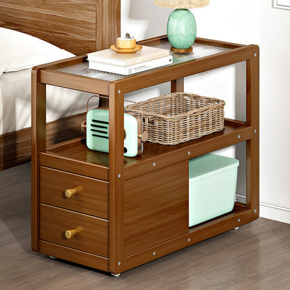 Modern Minimalist Bamboo Glass Rounded Rectangle End Table With 3-Tier For Living Room