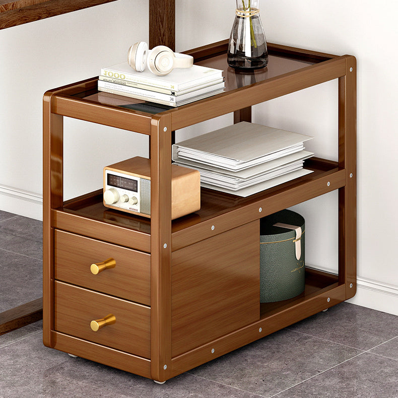 Modern Minimalist Bamboo Glass Rounded Rectangle End Table With 3-Tier For Living Room