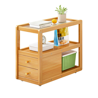 Modern Minimalist Bamboo Glass Rounded Rectangle End Table With 3-Tier For Living Room