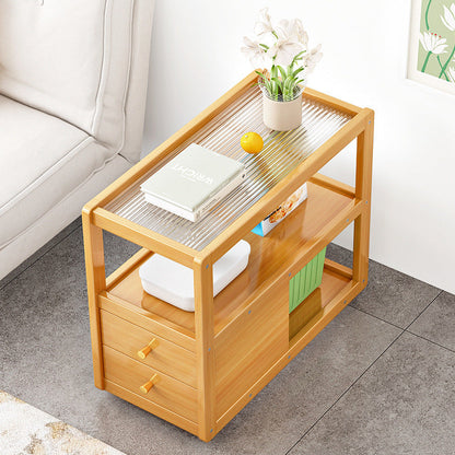 Modern Minimalist Bamboo Glass Rounded Rectangle End Table With 3-Tier For Living Room