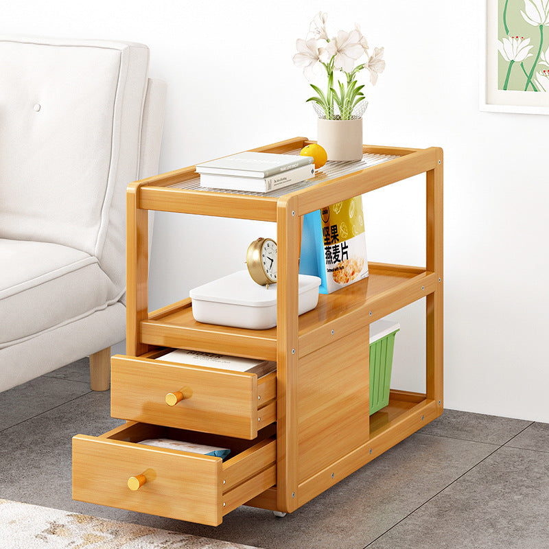 Modern Minimalist Bamboo Glass Rounded Rectangle End Table With 3-Tier For Living Room