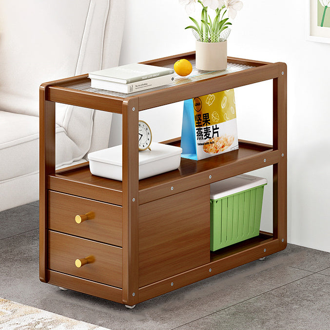 Modern Minimalist Bamboo Glass Rounded Rectangle End Table With 3-Tier For Living Room