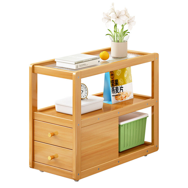 Modern Minimalist Bamboo Glass Rounded Rectangle End Table With 3-Tier For Living Room