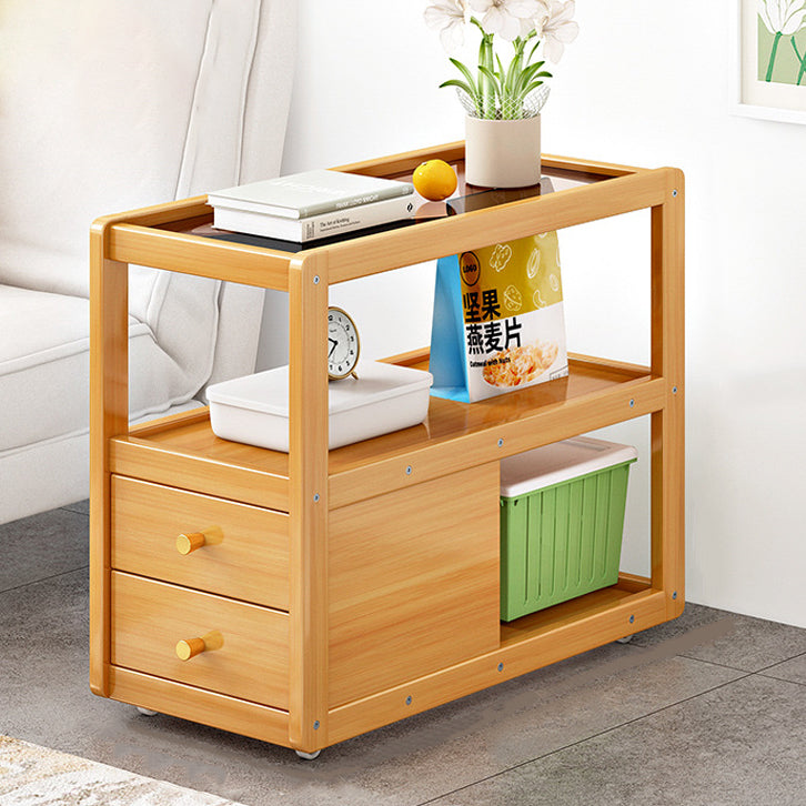 Modern Minimalist Bamboo Glass Rounded Rectangle End Table With 3-Tier For Living Room