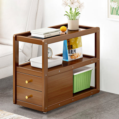 Modern Minimalist Bamboo Glass Rounded Rectangle End Table With 3-Tier For Living Room