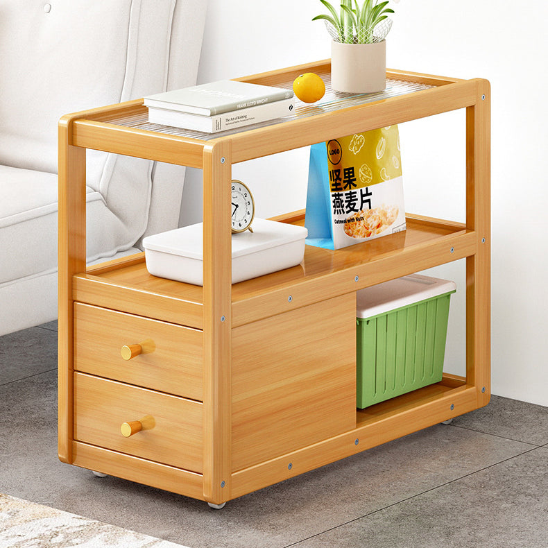 Modern Minimalist Bamboo Glass Rounded Rectangle End Table With 3-Tier For Living Room