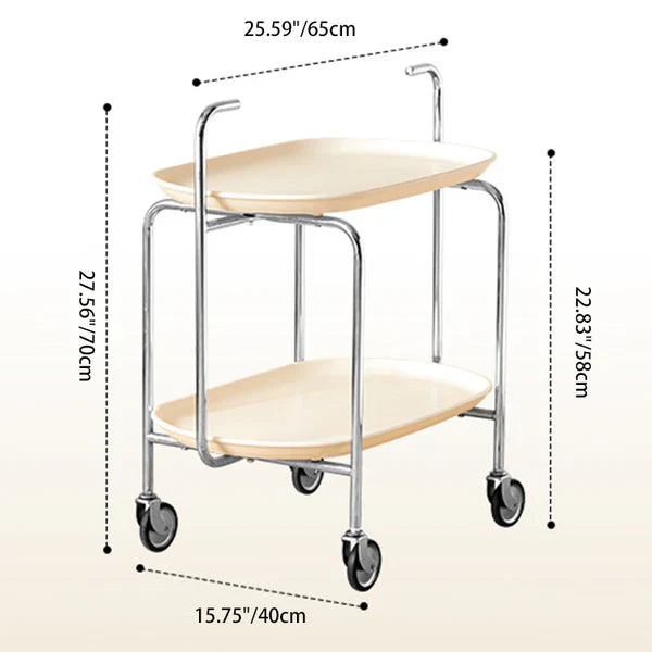 Modern Mid-Century Oval ABS Iron End Table 2-Tier Rolling Cart For Living Room