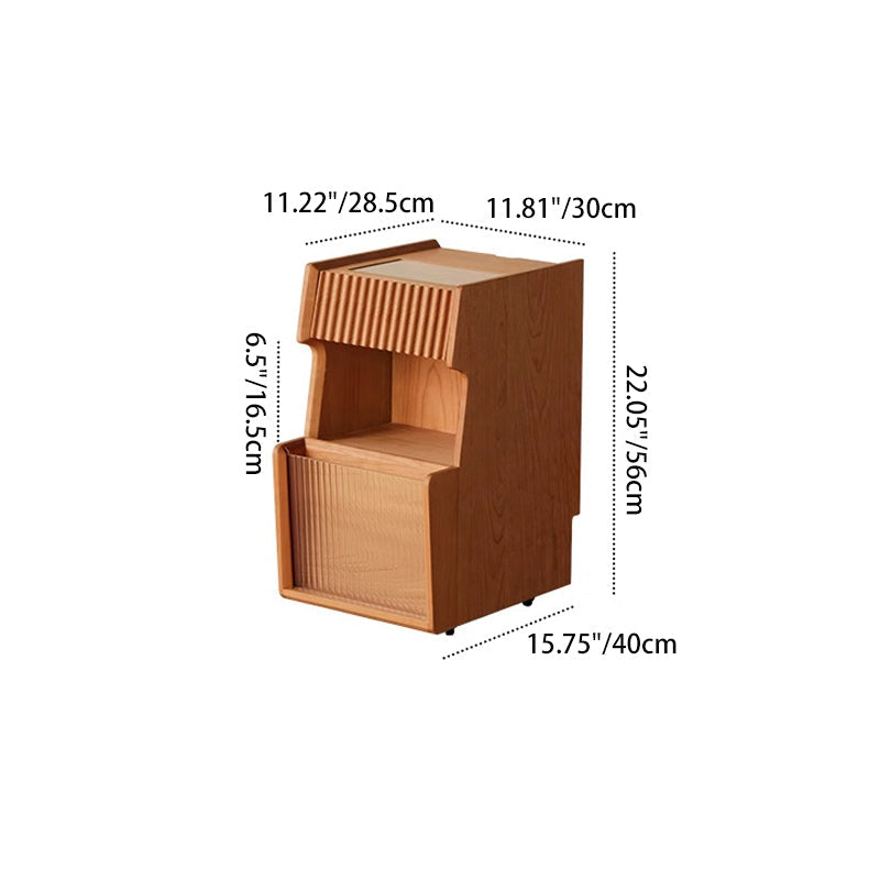 Traditional Japanese Cherry Wood Glass Square Movable Nightstand Drawer Storage Shelf For Bedroom