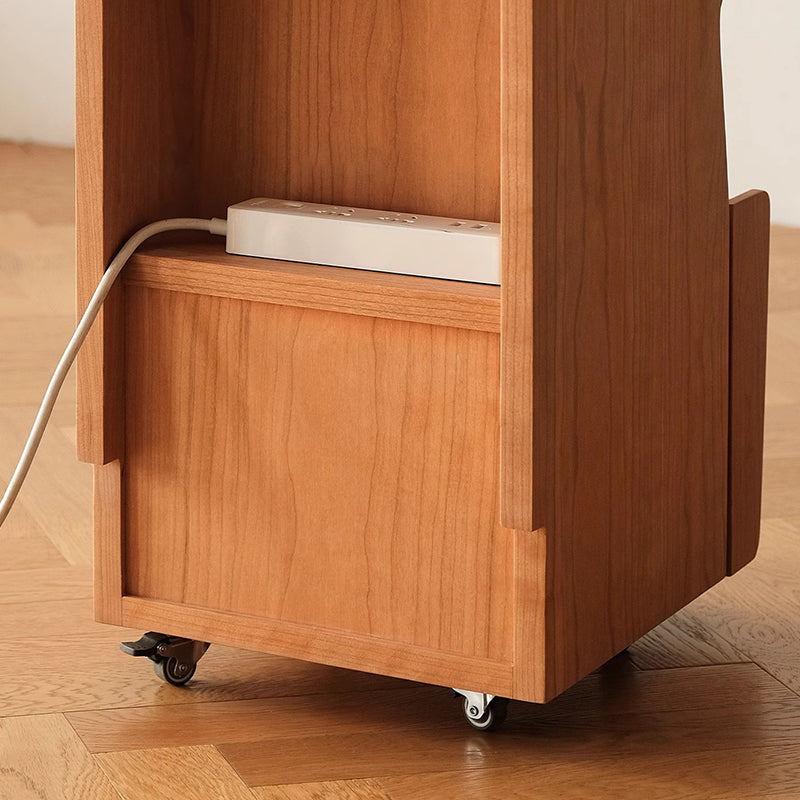 Traditional Japanese Cherry Wood Glass Square Movable Nightstand Drawer Storage Shelf For Bedroom