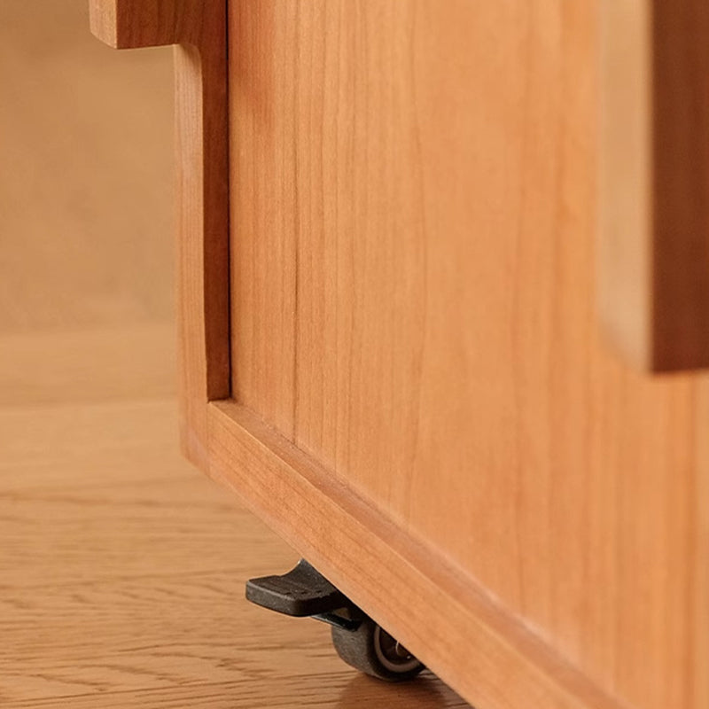 Traditional Japanese Cherry Wood Glass Square Movable Nightstand Drawer Storage Shelf For Bedroom