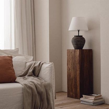Traditional Vintage Column Distressed Wood Grain Pine Wood End Table For Living Room