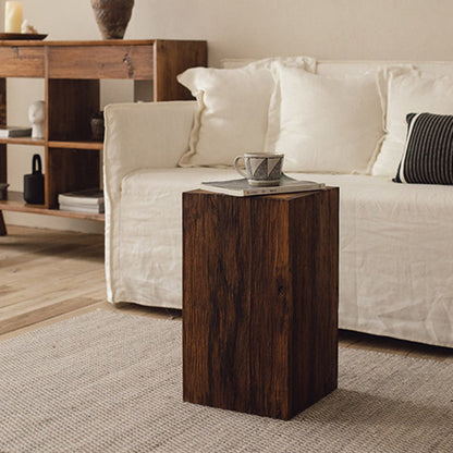 Traditional Vintage Column Distressed Wood Grain Pine Wood End Table For Living Room