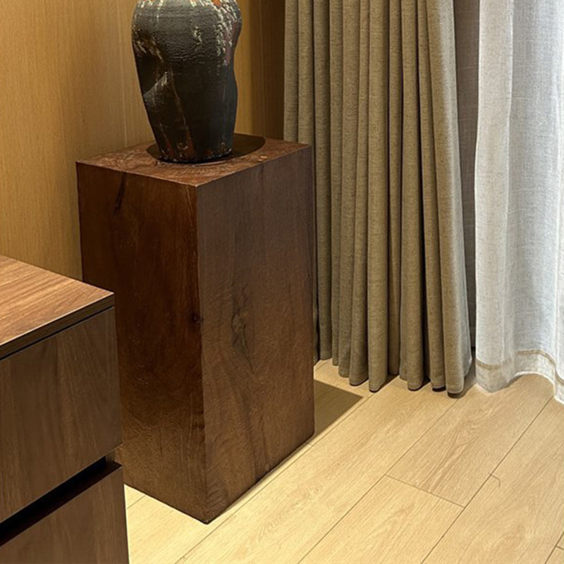 Traditional Vintage Column Distressed Wood Grain Pine Wood End Table For Living Room