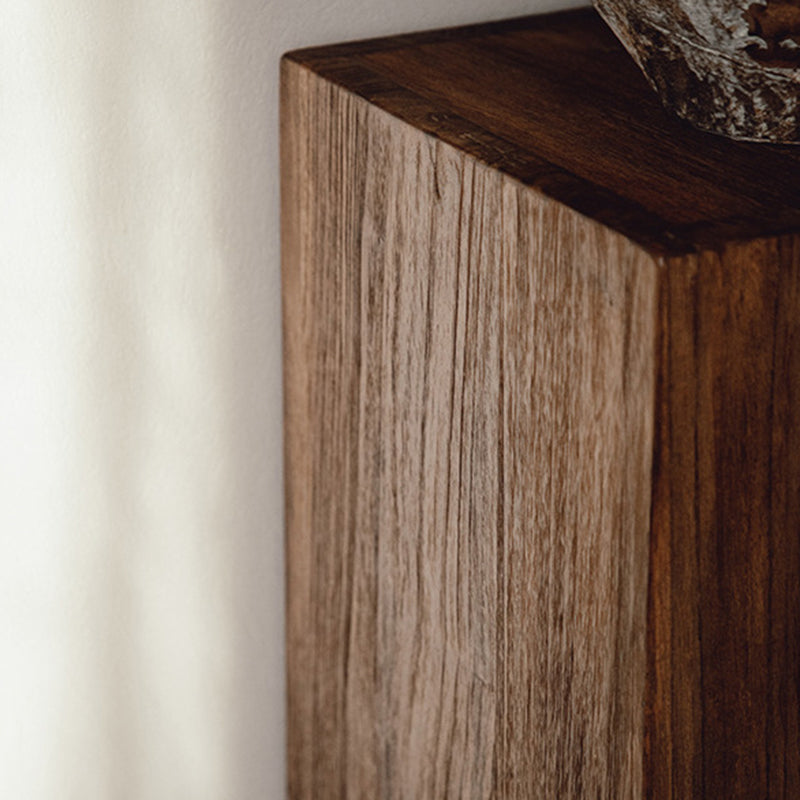 Traditional Vintage Column Distressed Wood Grain Pine Wood End Table For Living Room