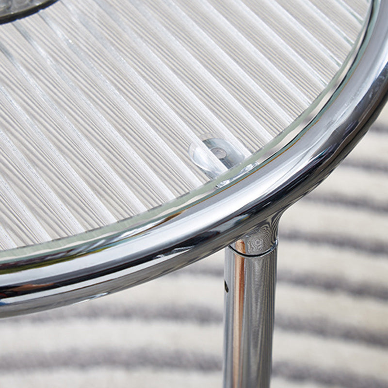 Modern Mid-Century Ribbed Glass Iron Round Top Rotating Coffee Table 2-Tier Nesting Table With Casters For Living Room