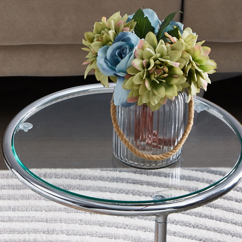 Modern Mid-Century Ribbed Glass Iron Round Top Rotating Coffee Table 2-Tier Nesting Table With Casters For Living Room
