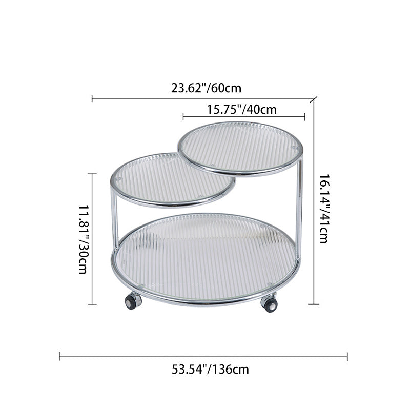 Modern Mid-Century Ribbed Glass Iron Round Top Rotating Coffee Table 2-Tier Nesting Table With Casters For Living Room