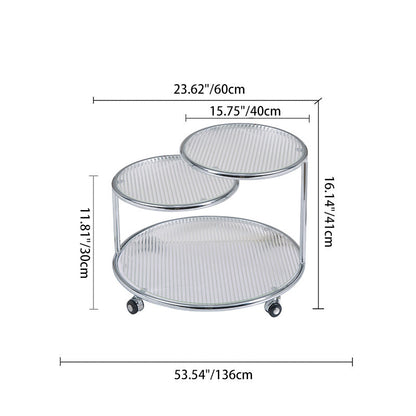 Modern Mid-Century Ribbed Glass Iron Round Top Rotating Coffee Table 2-Tier Nesting Table With Casters For Living Room