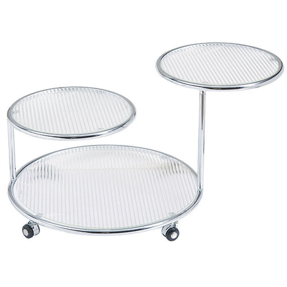Modern Mid-Century Ribbed Glass Iron Round Top Rotating Coffee Table 2-Tier Nesting Table With Casters For Living Room