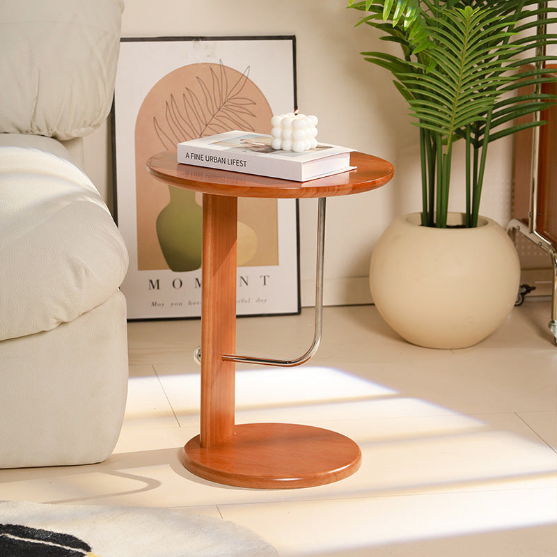Traditional Vintage Round Rubberwood Carbon Steel Side Table For Living Room