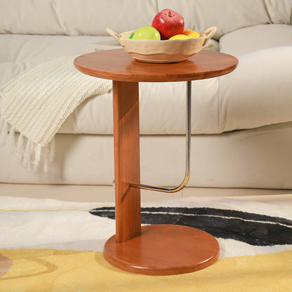 Traditional Vintage Round Rubberwood Carbon Steel Side Table For Living Room
