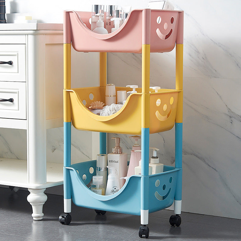 Contemporary Scandinavian PP End Table With Wheels 3-Tier Toy & Snack Storage Rack For Living Room